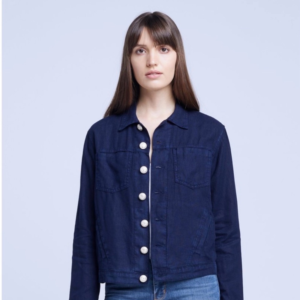 L'AGENCE Dark Blue Linen Jean Jacket